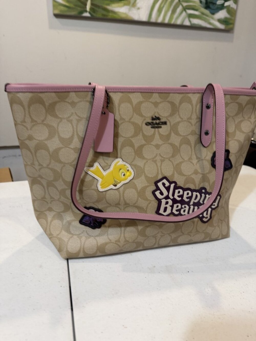 Disney x Coach City Tote Signature Canvas Sleeping Beauty Patches Khaki